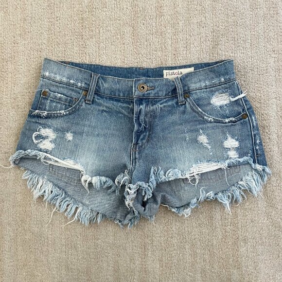 Pistola Blue Ripped Jeans Denim Shorts 27 - Picture 1 of 9
